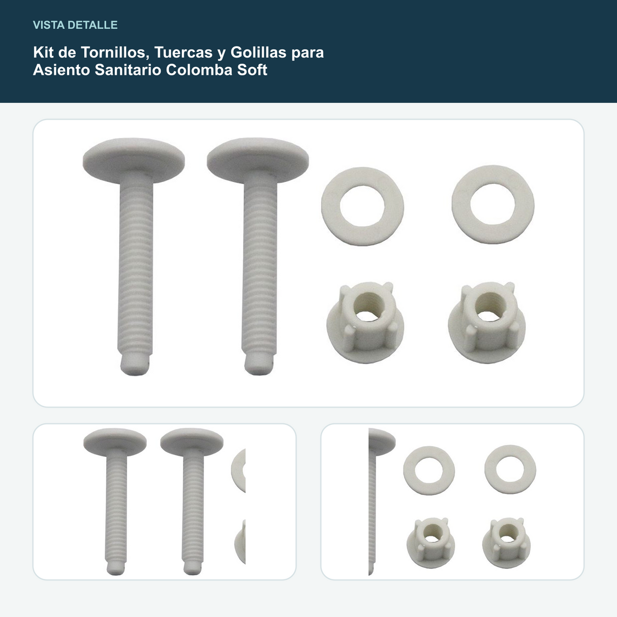 Kit de Tornillos, Tuercas y Golillas para Asiento Sanitario Colomba Soft - Kit para asiento sanitario Colomba Soft
