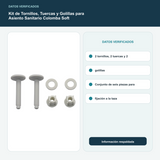 Kit de Tornillos, Tuercas y Golillas para Asiento Sanitario Colomba Soft - 2 tornillos, 2 tuercas y 2 golillas. Conjunto de seis piezas para fijación a la taza