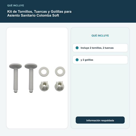 Kit de Tornillos, Tuercas y Golillas para Asiento Sanitario Colomba Soft