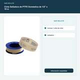 Cinta Selladora de PTFE Doméstica de 1/2" x 10 m - Incluye 1 rollo de cinta selladora