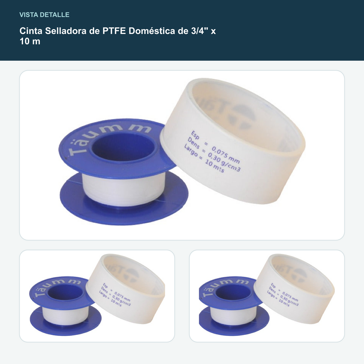 Cinta Selladora de PTFE Doméstica de 3/4" x 10 m - Ancho 3/4" y largo 10 m