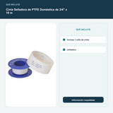 Cinta Selladora de PTFE Doméstica de 3/4" x 10 m - Incluye 1 rollo de cinta selladora
