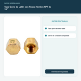 Tapa Gorro de Latón con Rosca Hembra NPT de 1/4" - Tapa gorro de latón para cierre de conexión compatible