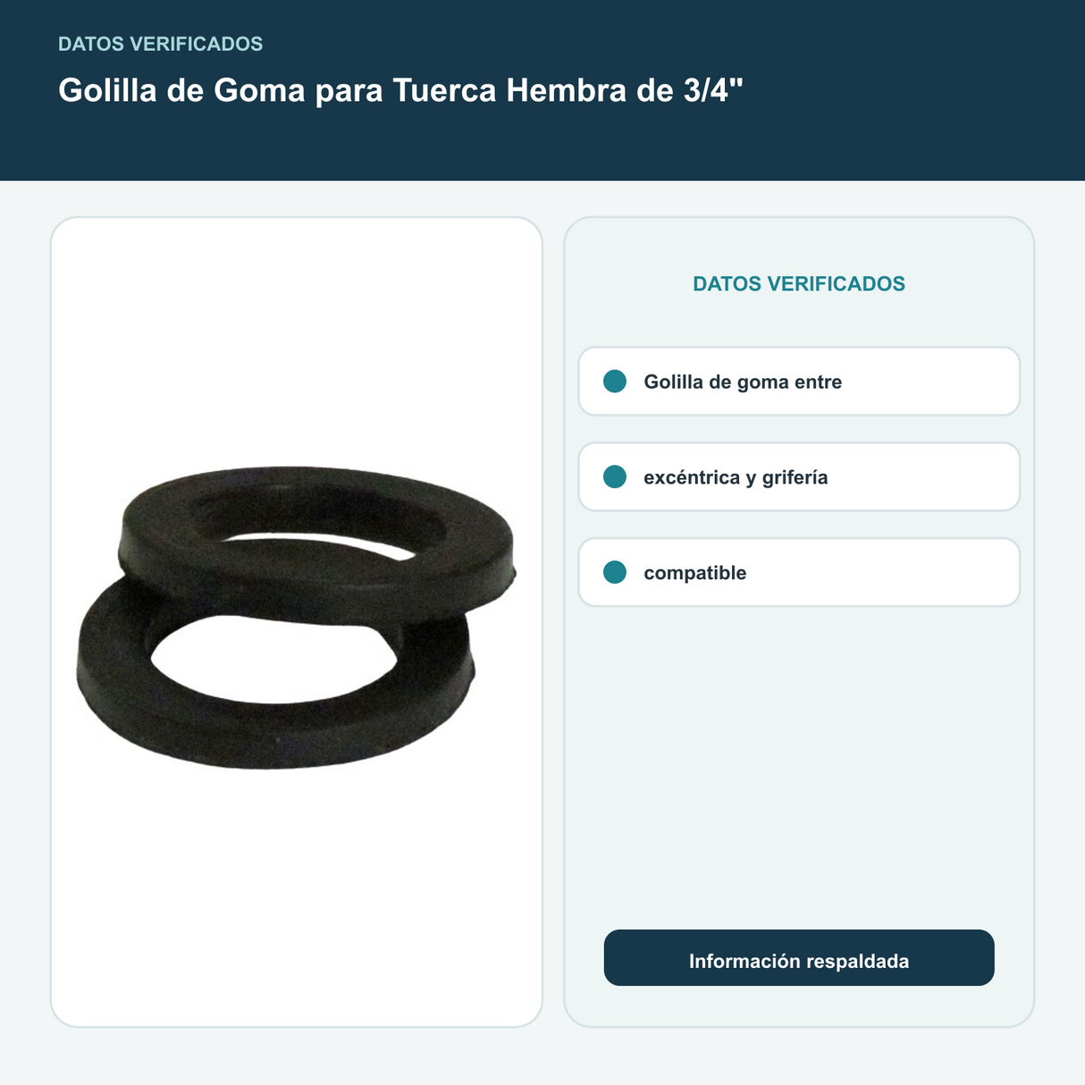 Golilla de Goma para Tuerca Hembra de 3/4" - Golilla de goma entre excéntrica y grifería compatible