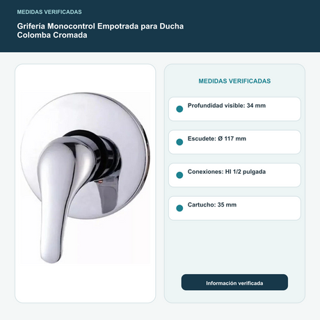 Grifería Monocontrol Empotrada para Ducha Colomba Cromada