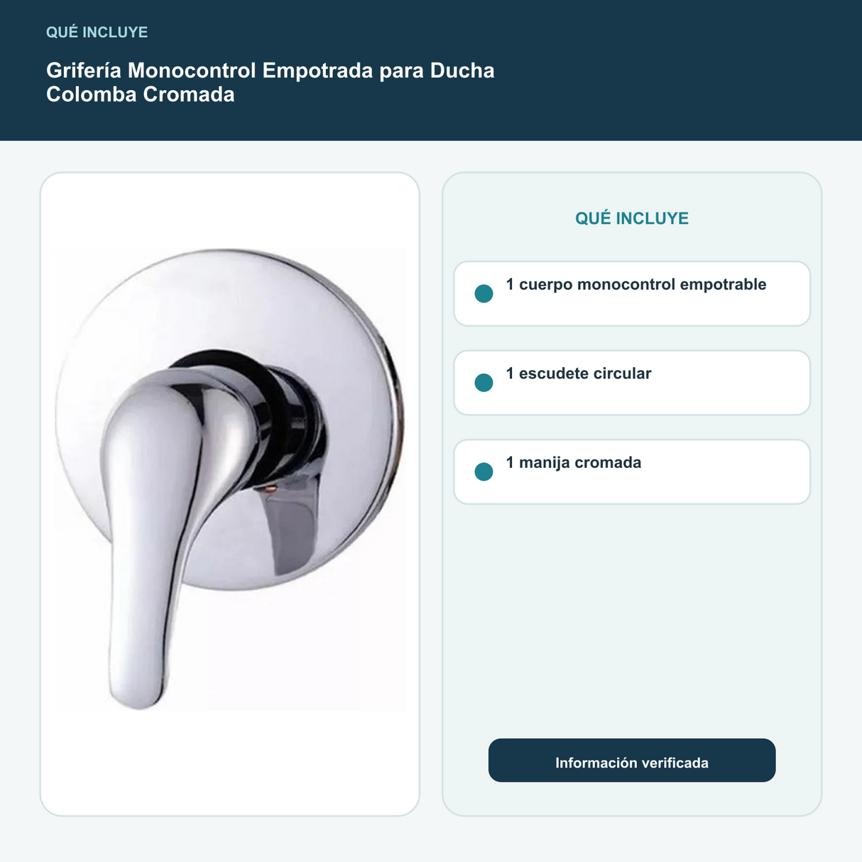 Grifería Monocontrol Empotrada para Ducha Colomba Cromada y contenido incluido