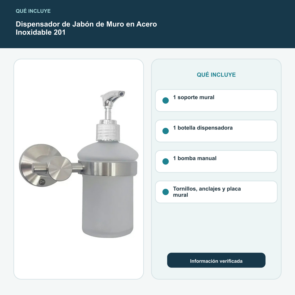 Dispensador de Jabón de Muro en Acero Inoxidable 201 y contenido incluido