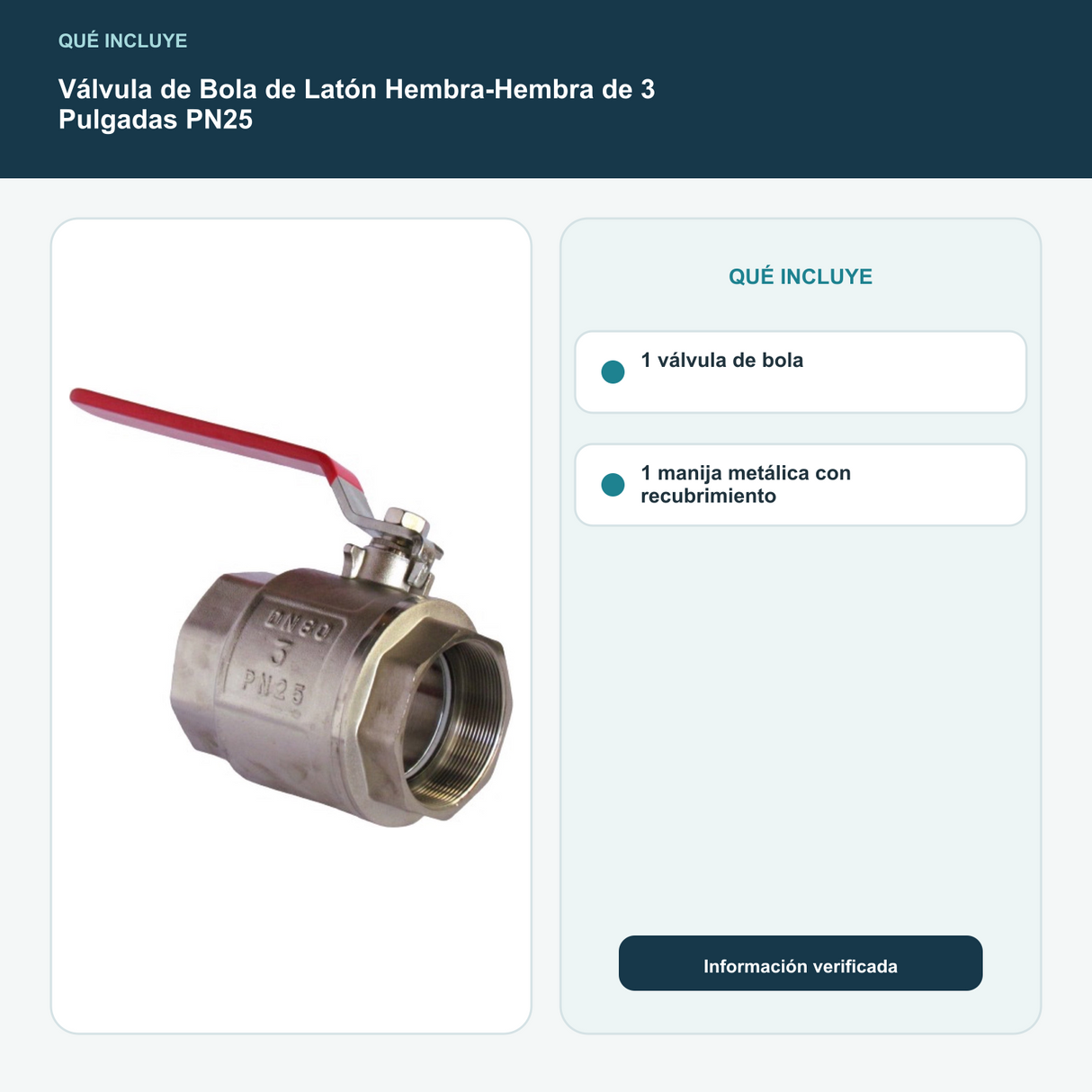 Válvula de Bola de Latón Hembra-Hembra de 3 Pulgadas PN25 y contenido incluido