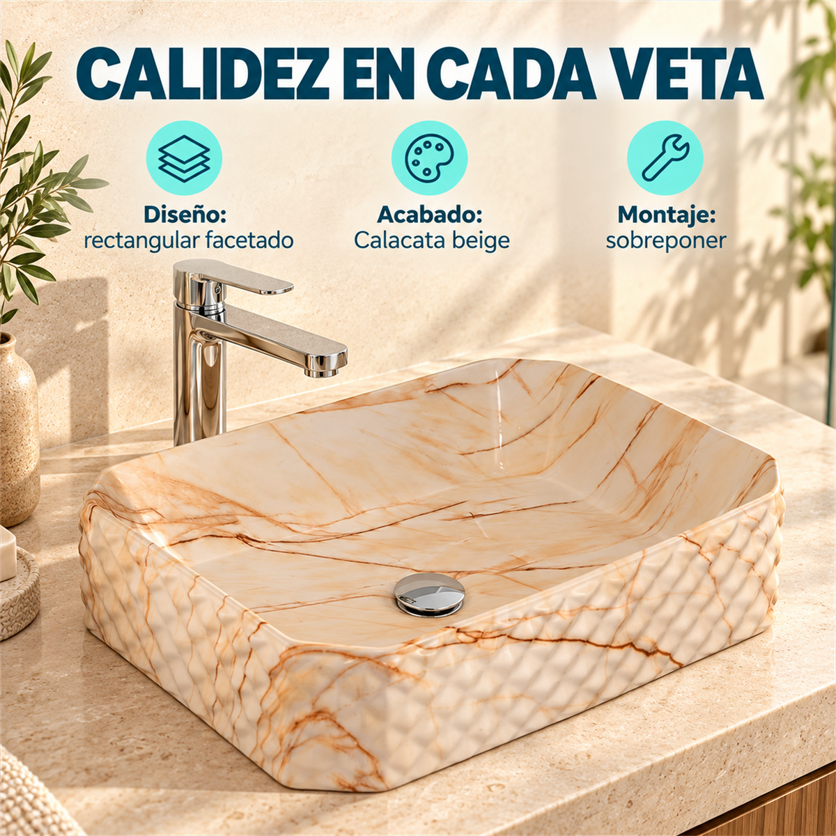 Lavamanos Stella Calacata Beige 50 × 37 cm — características