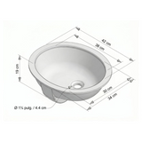 Lavamanos Oval Blanco De Bajo Poner 42 × 34 cm — croquis de medidas