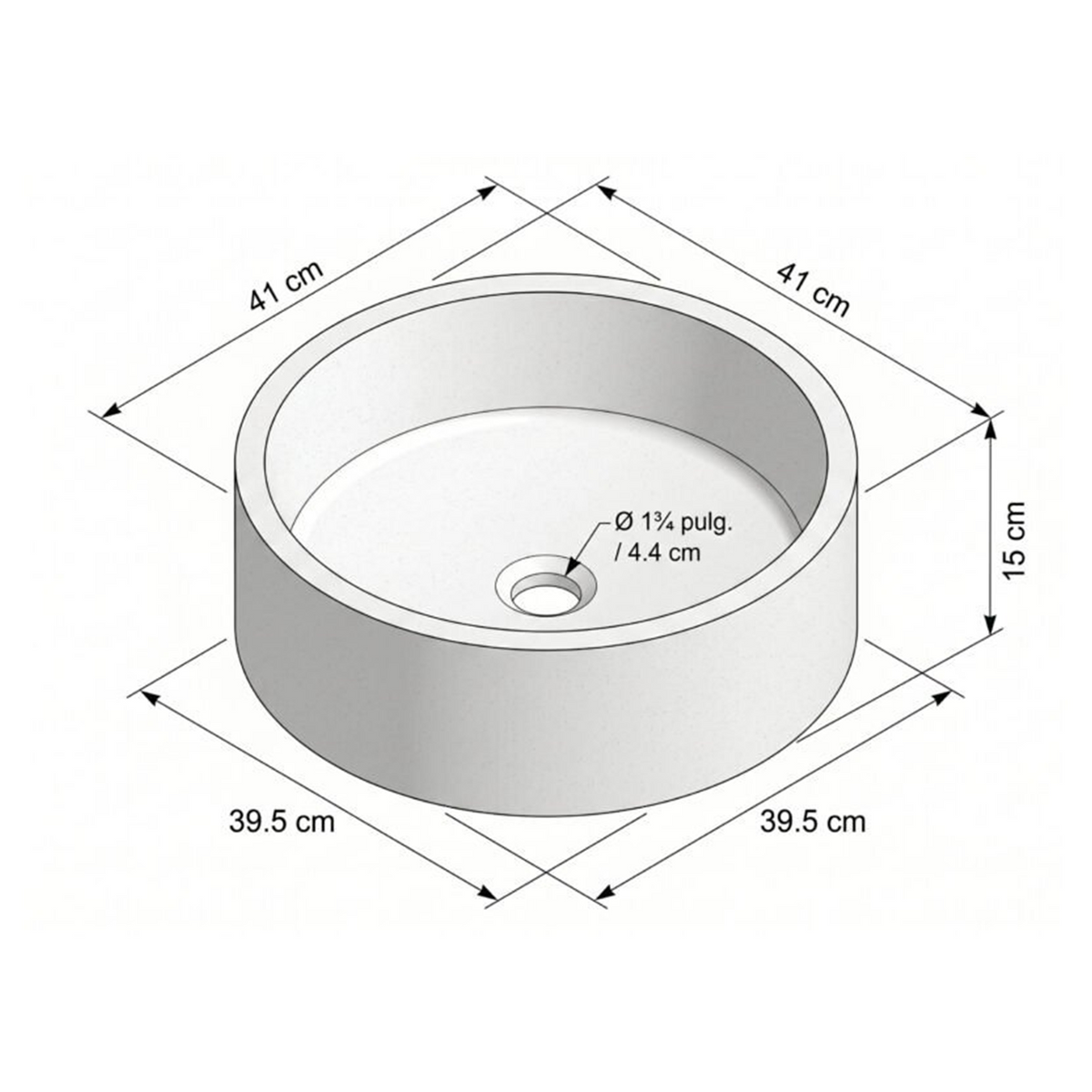 Lavamanos Mug Redondo Blanco 41 cm — croquis original de medidas