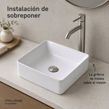 Instalación de lavamanos cuadrado sobre mesón con grifería externa