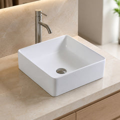 Lavamanos de Sobreponer Cuadrado en Porcelana Blanca 39 × 39 cm