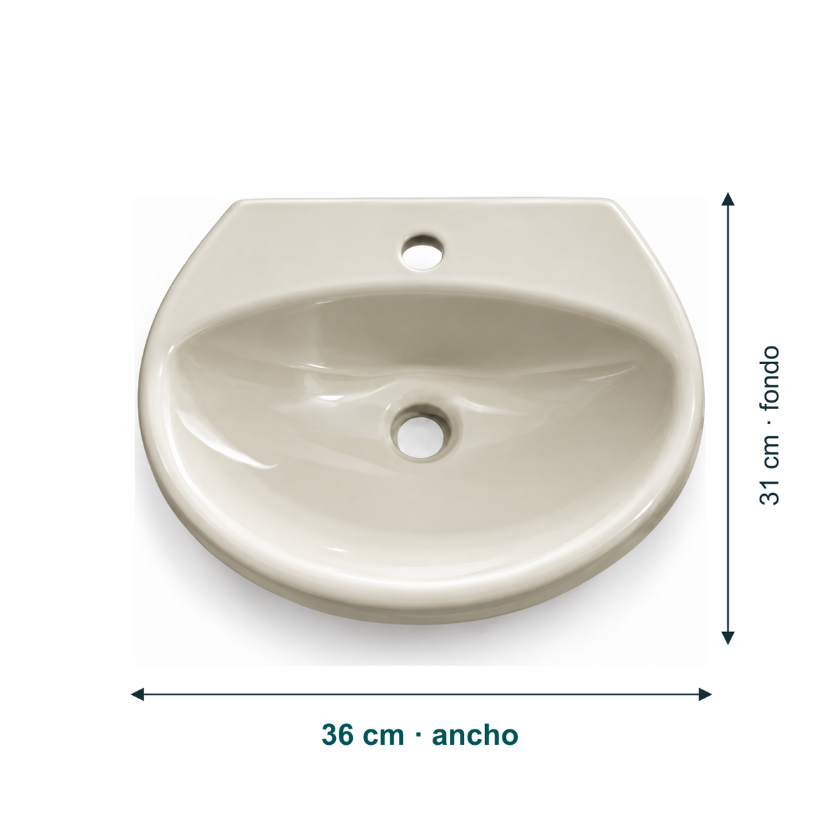 Dimensiones de Lavamanos de Colgar Beige 36 × 31 cm: Ancho: 36 cm. Fondo: 31 cm.