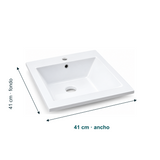Dimensiones de Lavamanos Integrado Blanco en Porcelana 41 × 41 cm: Ancho: 41 cm. Fondo: 41 cm.