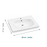 Dimensiones de Lavamanos Integrado Blanco en Porcelana 60 × 47 cm: Ancho: 60 cm. Fondo: 47 cm.