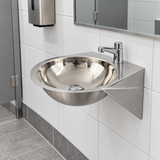 Lavamanos mini con soporte instalado en baño institucional gris