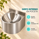 Lavamanos semirredondo con grifo interno, poceta de 29 cm, acero inoxidable 304 y anclaje extramuro