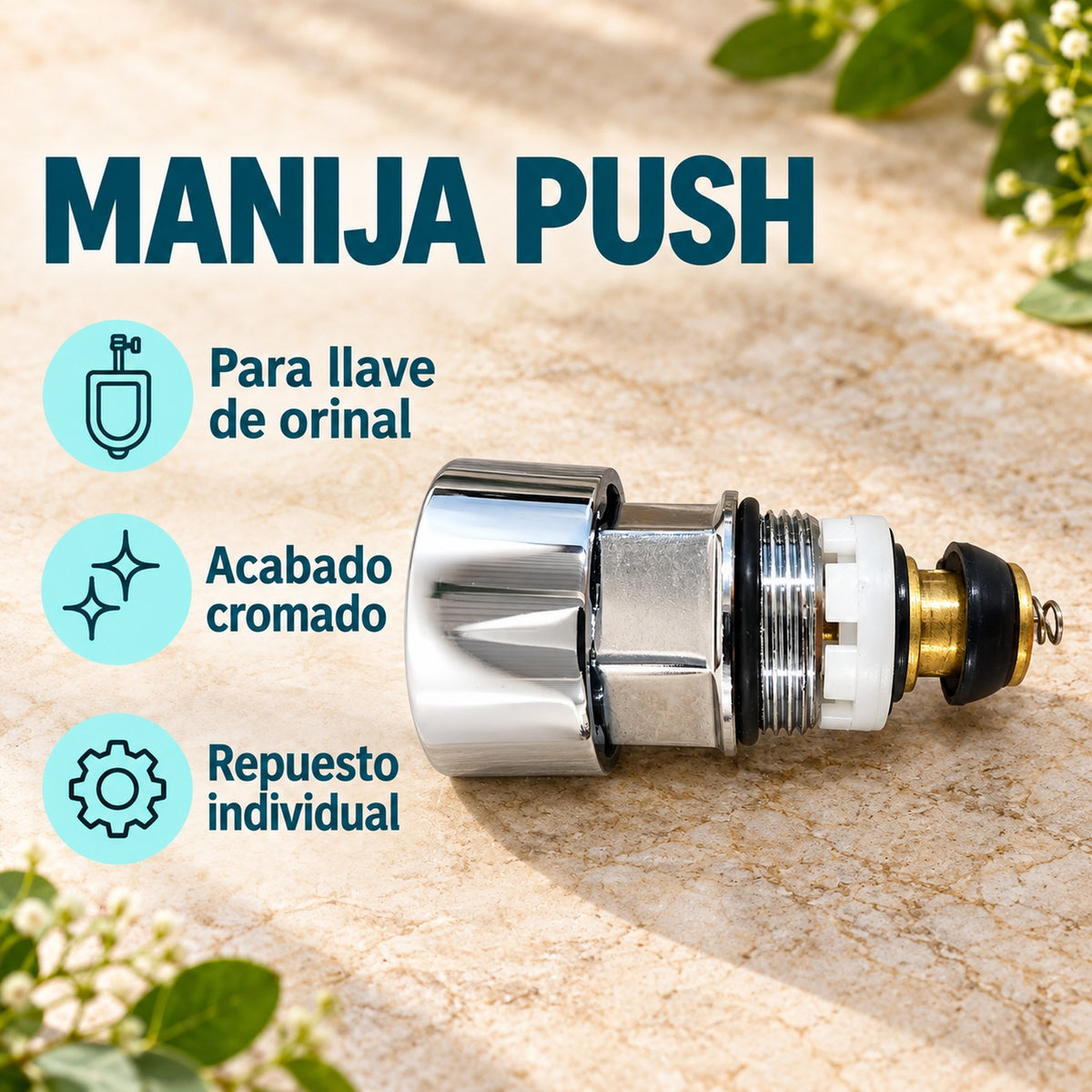 Manija Push Cromada Para Llave De Orinal — características