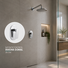 Monocontrol para Ducha Coral Cromado 20 cm Agua Fría y Caliente