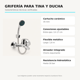 Grifería Monocontrol para Tina y Ducha Colomba Cromada - imagen 6