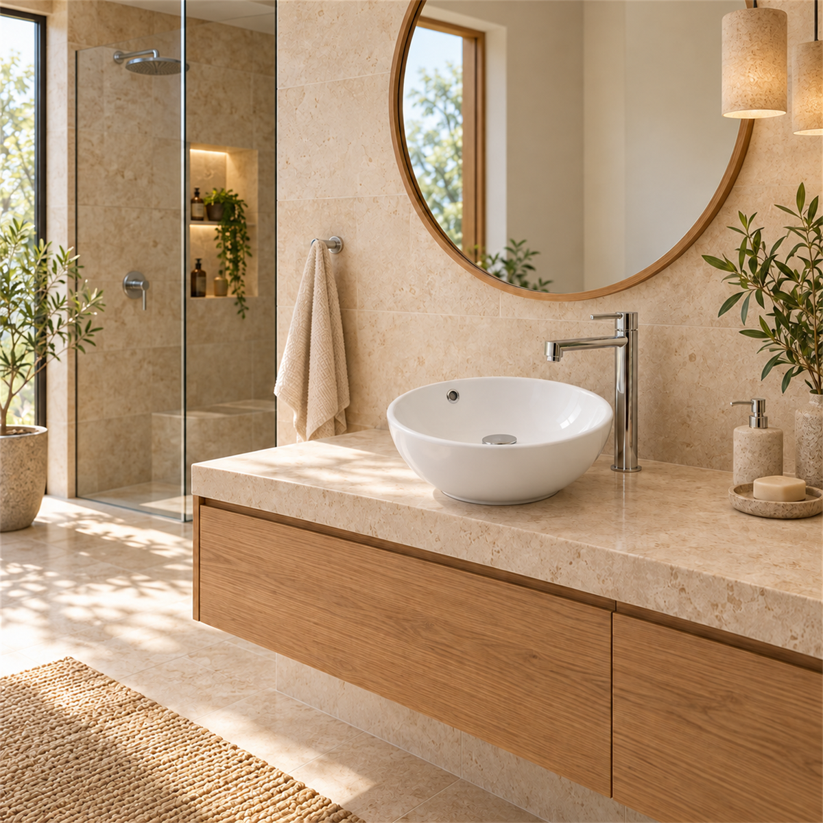 Lavamanos Mug Blanco Con Rebose 38 cm — ambientación de baño