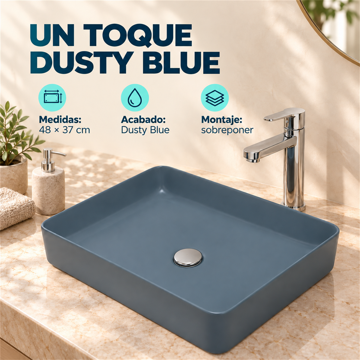 Lavamanos Cubik Dusty Blue 48 × 37 cm — características
