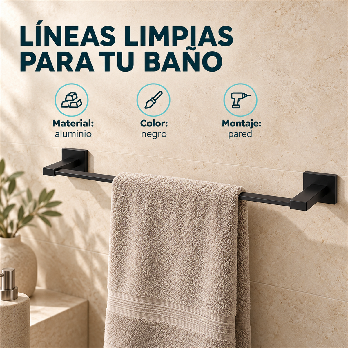 Toallero Barra Perla Negro En Aluminio — características