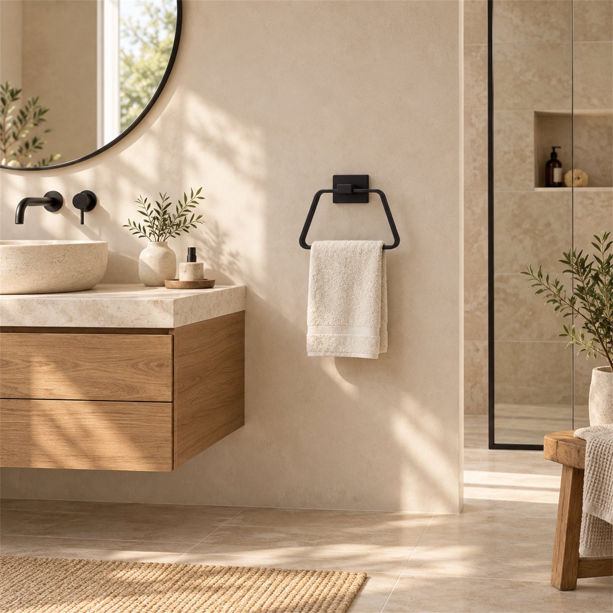 Toallero Aro Perla Negro En Aluminio — ambientación de baño