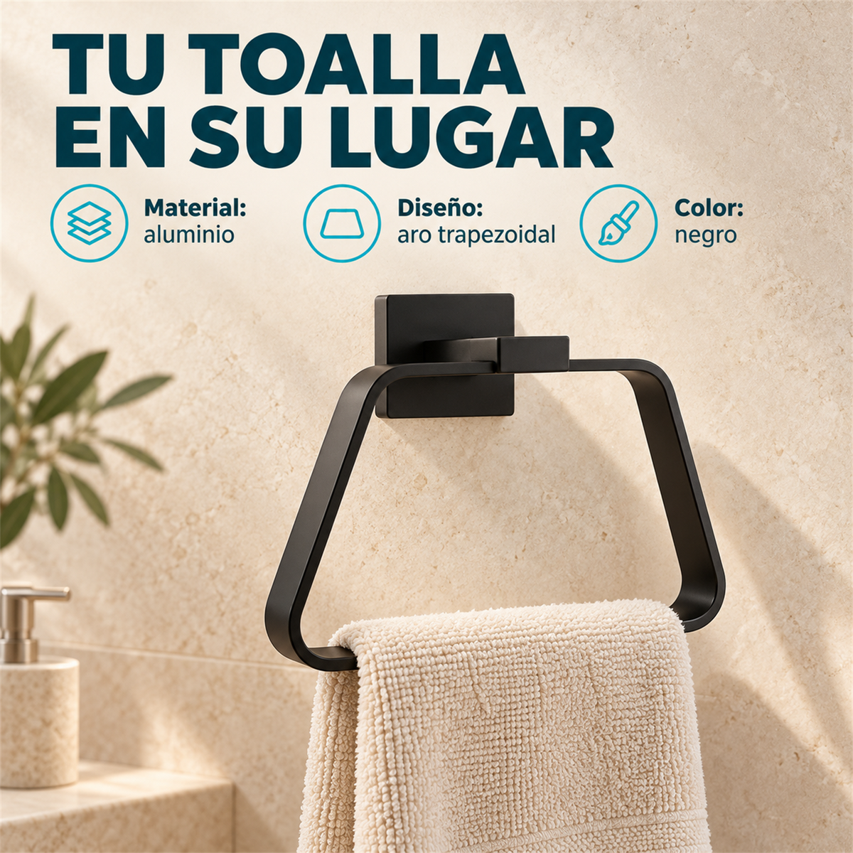 Toallero Aro Perla Negro En Aluminio — características