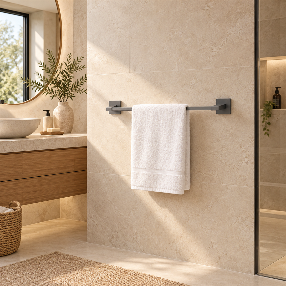 Toallero Barra Perla Gris En Aluminio — ambientación de baño