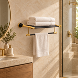 Toallero Hotelero Diamante Negro Y Dorado — ambientación de baño