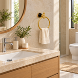 Toallero Aro Diamante Negro Y Dorado En Aluminio — ambientación de baño