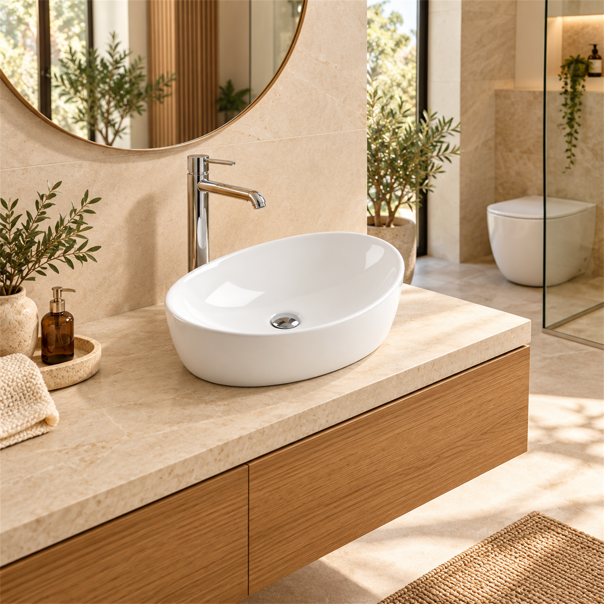 Lavamanos Giara Blanco 52 × 33 cm — ambientación de baño