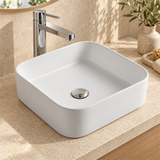 Lavamanos Ontario Cuadrado Blanco Mate 37 cm — detalle del acabado