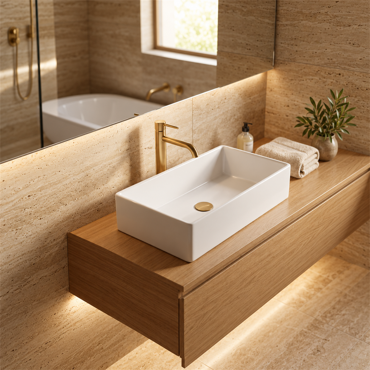 Lavamanos Waco Rectangular Blanco 46 × 23 cm — ambientación de baño