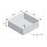 Lavamanos Square Cuadrado Blanco 36 cm — croquis original con medidas verificadas