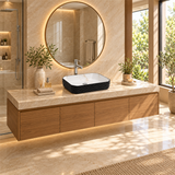 Lavamanos Stella Negro Con Interior Calacata 50 × 37 cm — ambientación amplia de baño
