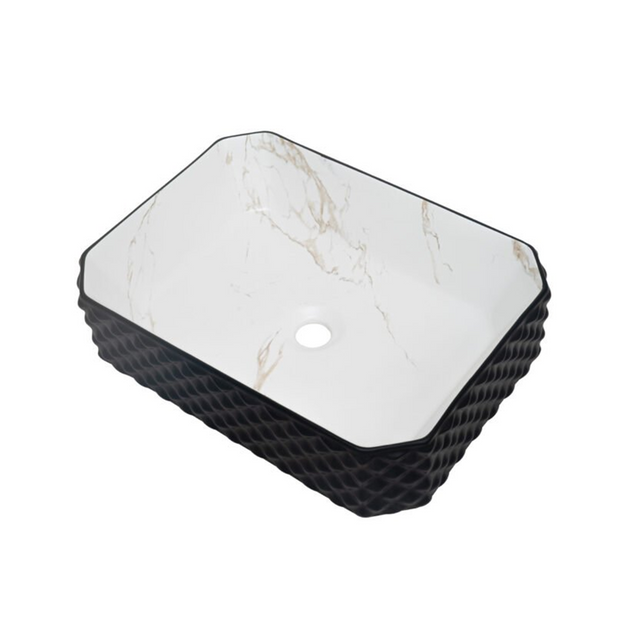 Lavamanos Stella Negro Con Interior Calacata 50 × 37 cm — fotografía oficial