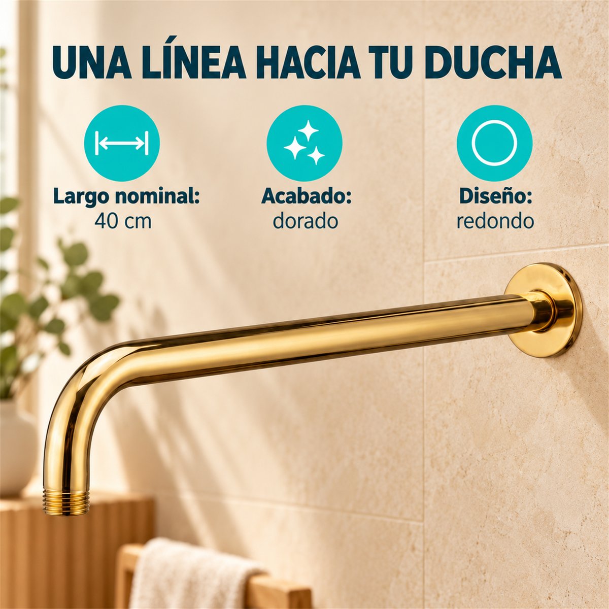 Tubo Para Regadera Redondo Dorado 40 cm — características verificadas
