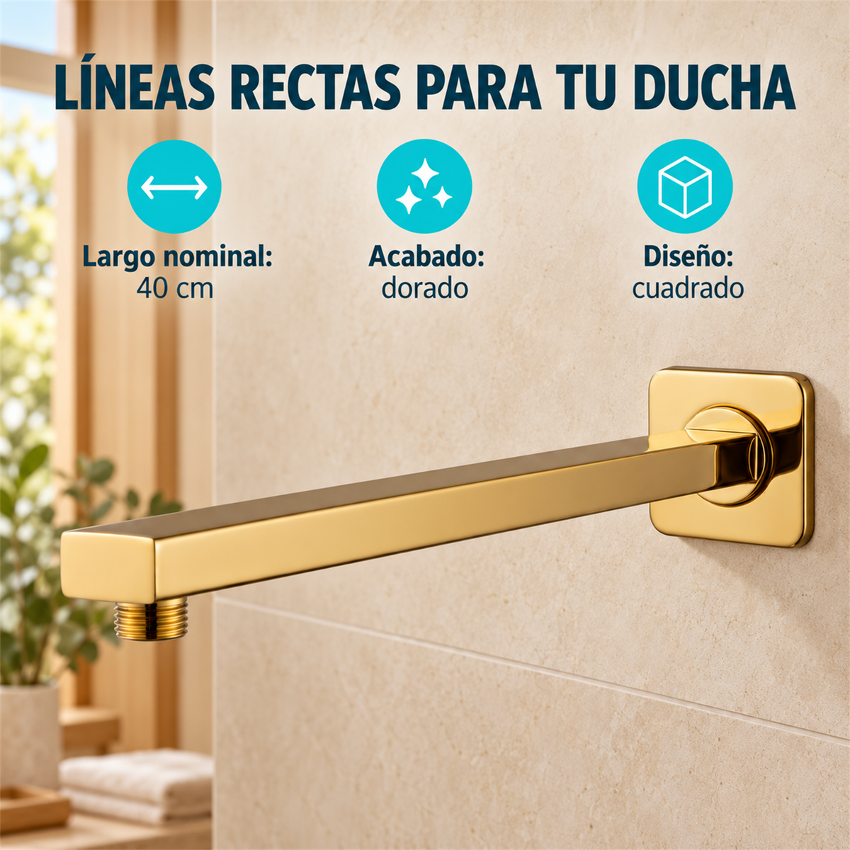 Tubo Para Regadera Cuadrado Dorado 40 cm — características verificadas