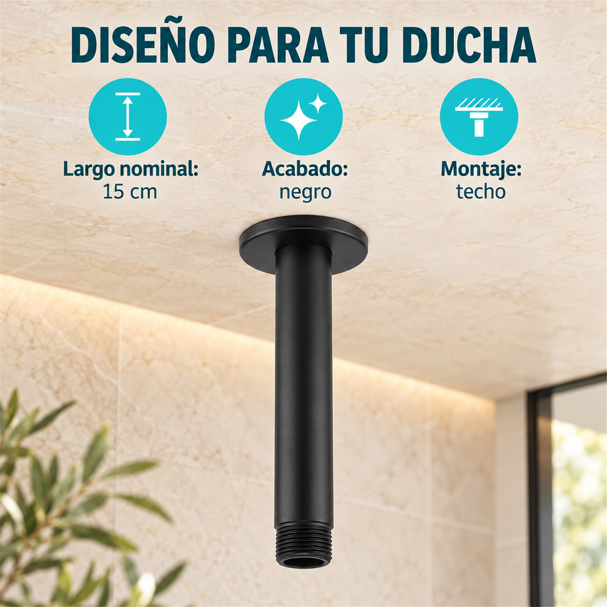 Tubo Para Regadera De Techo Negro 15 cm — características