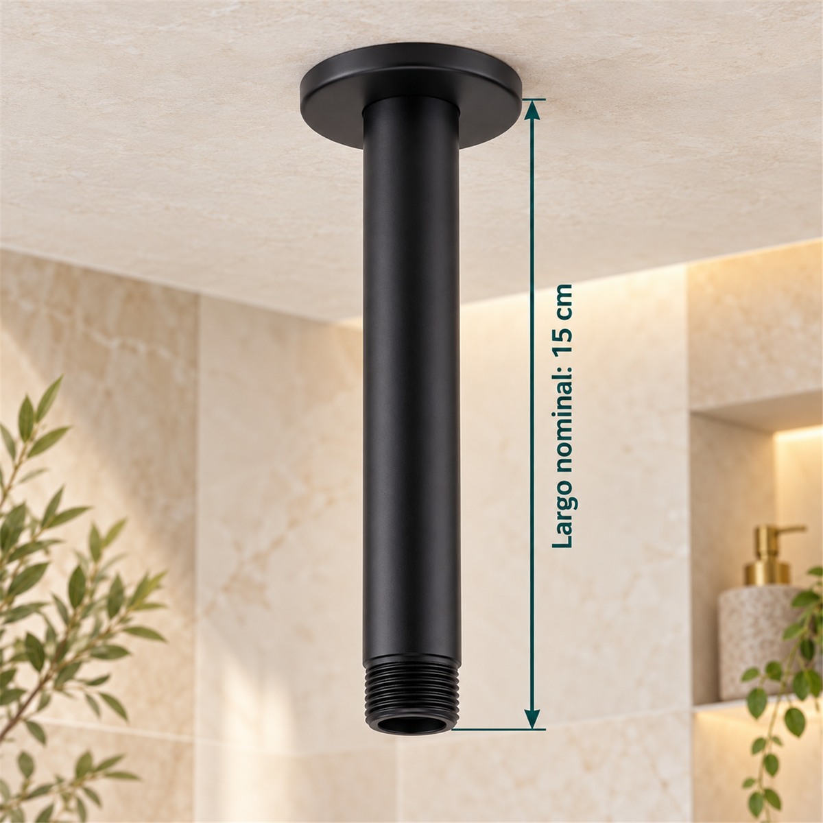 Tubo Para Regadera De Techo Negro 15 cm — largo nominal