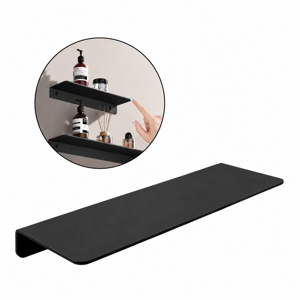 Repisa Rectangular Negra En Aluminio — fotografía con acabado uniforme