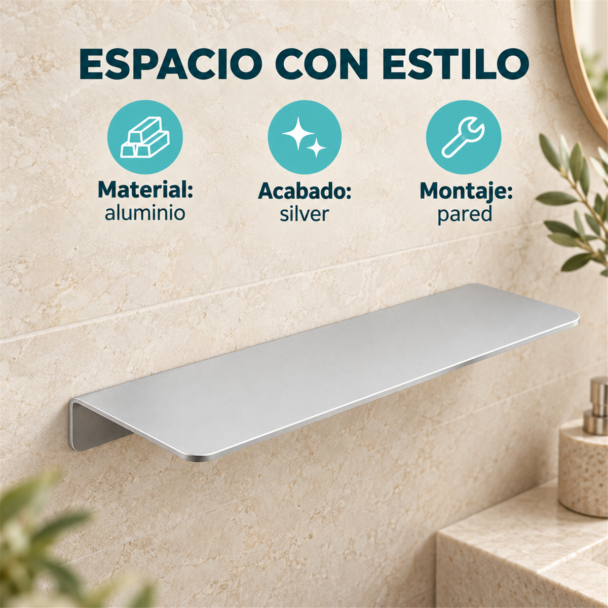 Repisa Rectangular Silver En Aluminio — características