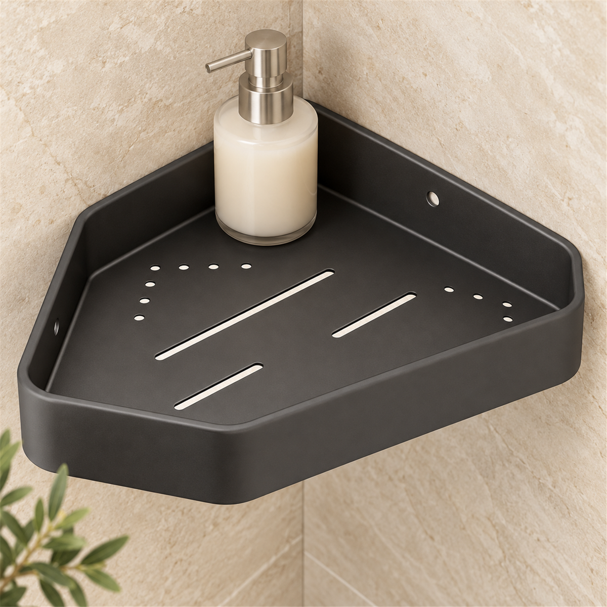 Repisa Esquinera Moderna Gris En Aluminio — detalle instalado