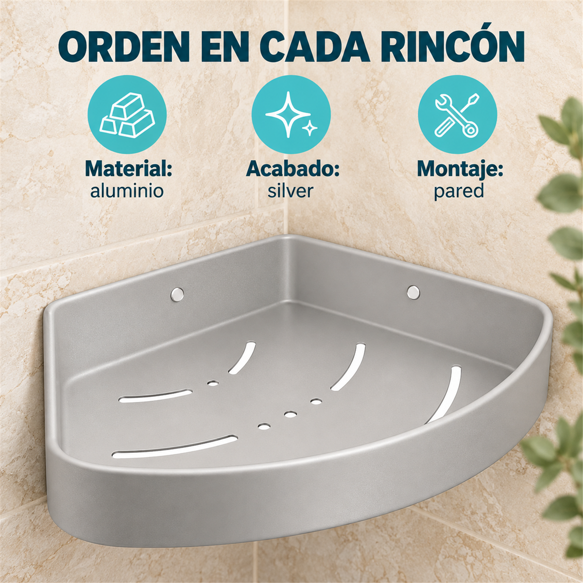 Repisa Esquinera Curva Silver En Aluminio — características