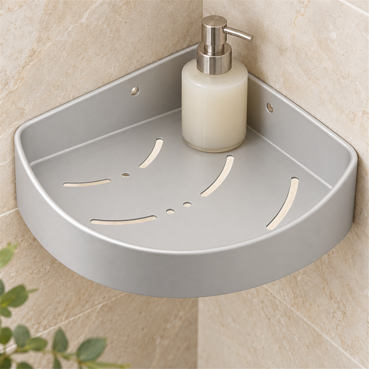 Repisa Esquinera Curva Silver En Aluminio — detalle instalado