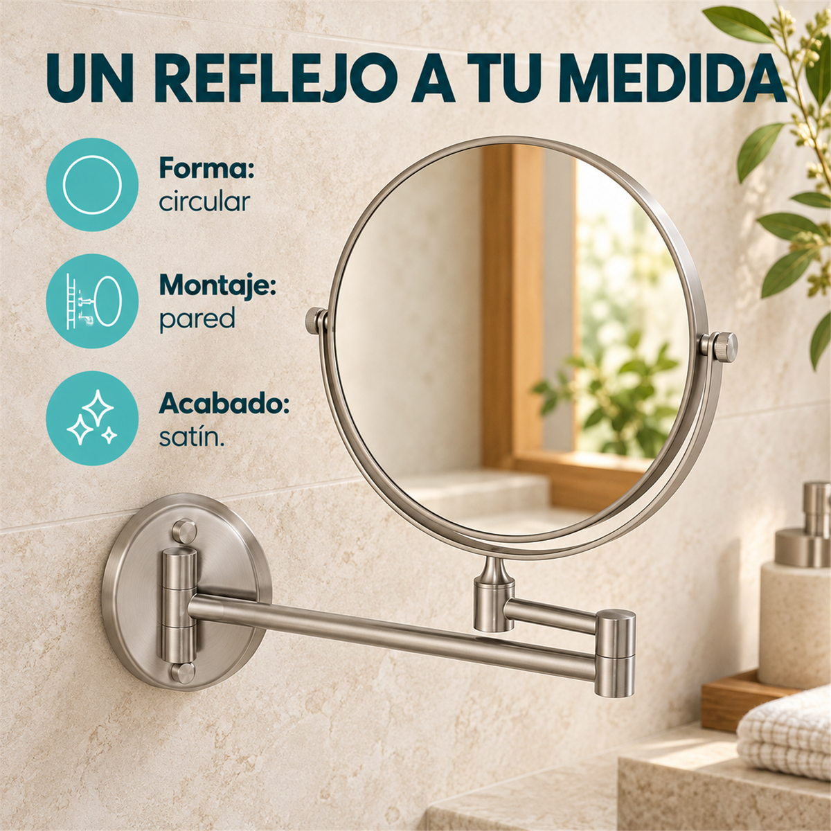 Espejo Circular Articulado Satín - Características verificadas