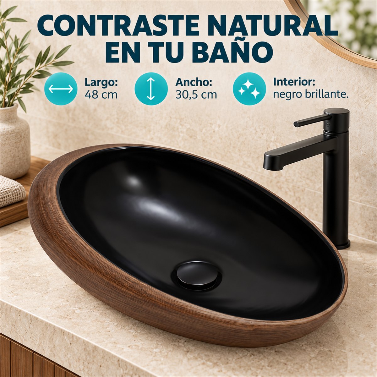 Lavamanos Oztra Café Y Negro 48 × 30,5 cm - Características verificadas